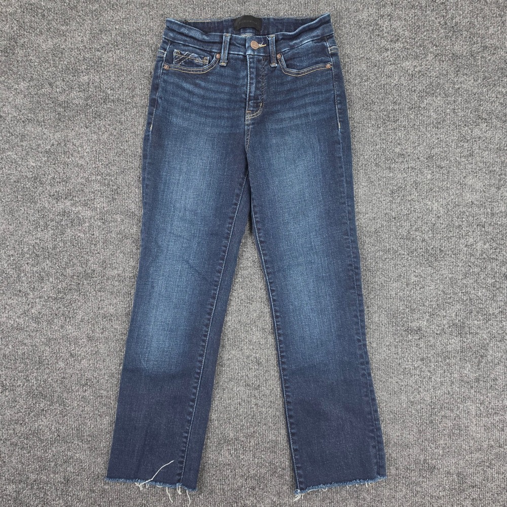 Buckle Black Fit No. 75 Straight Leg Jeans Women's 24 Dark Wash Raw Hem Mid Rise